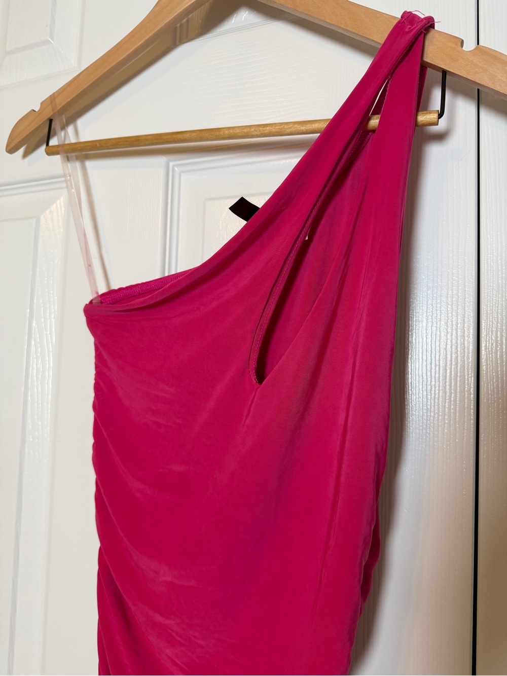 One-Shoulder Fuchsia Ruched Dress - Picture 2 of 6